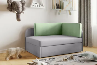 Produktbild von Kaiser Möbel Kinderbett Kindersofa mit schlaffinktion und bettkasten, wachsendes Bett WINNIE Grau-Grün Links