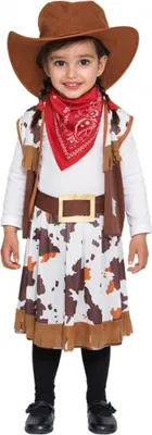 Produktbild von Kinder Cowgirl Kostüm Braun Weiß Rot 5-teilig Gr. 80/86 (1-2 Jahre)