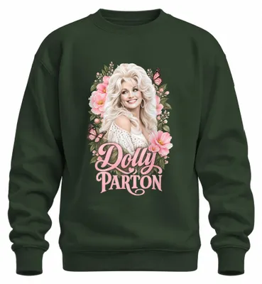 Immagine prodotto di Dolly Parton, cantante di musica country, farfalle, felpa con cappuccio, colore verde bottiglia, taglia XL