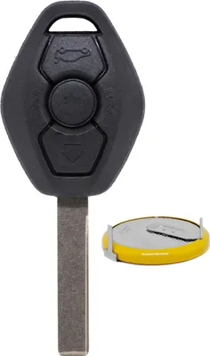Produktbild von Auto Schlüssel Funk Fernbedienung 1x Gehäuse 3 Tasten + 1x fest eingegossener Rohling HU92 + 1x LIR2025 Akku Batterie kompatibel mit BMW
