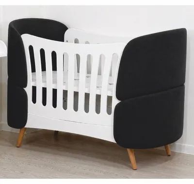 Produktbild von Casa Padrino Luxus Babybett Weiß / Schwarz / Naturfarben 145 cm - Baby Möbel