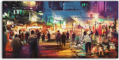Produktbild von Coloray Acrylbild 140x70  Wandbild Acrylbilder Malerei der Einkaufs Straße Stadt
