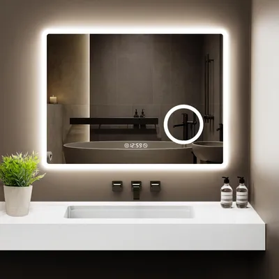 Immagine prodotto di Specchio da bagno - Specchio da parete - Specchio illuminato - Specchio LED - Specchio illuminato per il bagno - 80x60 cm