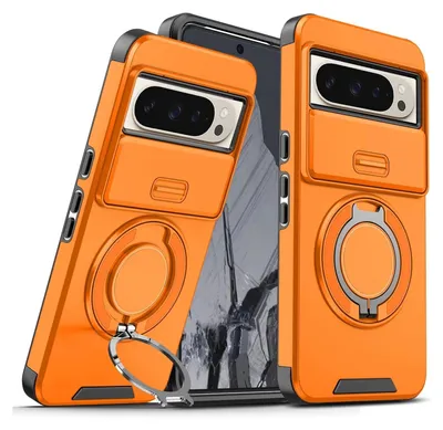 Produktbild von Handyhülle für Goolge Pixel 10 Pro XL Dual-Layer Stoßfest Militär Hülle mit Dia Kameraschutz und Magnetisch Ring Ständer Orange