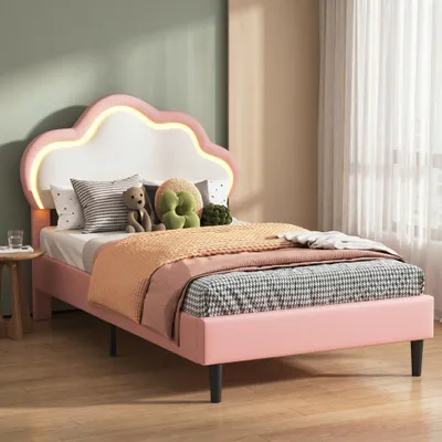 Produktbild von INONEFT Polsterbett 90x200 mit LED, Kinderbett Jugendbett mit Lattenrost, Einzelbett Holzbett mit Verstellbarem Kopfteil in Wolkenform
