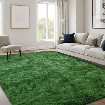 Obrázek produktu pro Omgoods - Koberec s vysokým vlasem, 120x170 cm, tmavě zelený - Měkký a pratelný, vhodný do obývacího pokoje i dětského pokoje