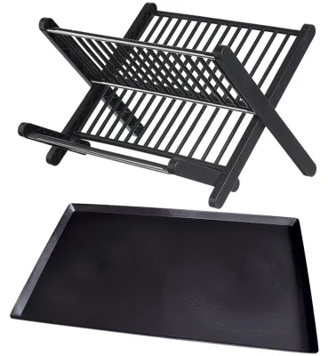 Klappbares Abtropfgestell für Geschirr, schwarz, PP/Edelstahl, 39x36x26 cm