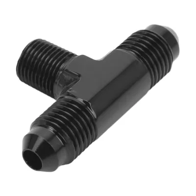 Imagen del producto de Adaptador en T de tres vías, conector en forma de T, fabricado en aleación de aluminio con acabado anodizado , compatible con conexiones de 4AN a 1/8 NPT