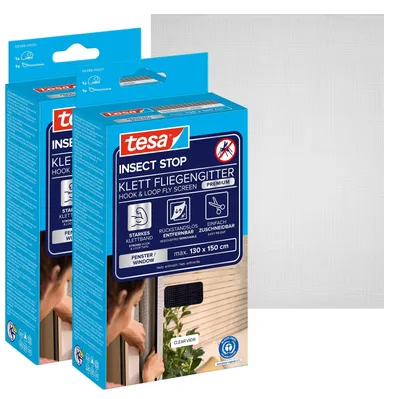 Produktbild von tesa INSECT STOP Klett Fliegengitter Premium - 2x 130 cm x 150 cm Anthrazit