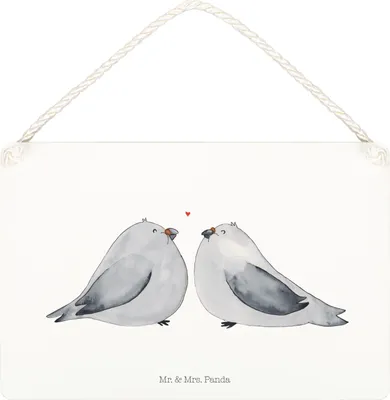Produktbild von Mr. & Mrs. Panda Schild Turteltauben Liebe DIN A5 - Weiß - Geschenk, kleine aufmerksamkeit, Freundin, Türschild, Verlobung, Holzschild, Hochzeitstag, wandtafel, holzbild