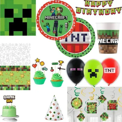 Produktbild von Party Deko Set Minecraft Geburtstagsdeko Kindergeburtstag Party Deko Geburtstag Dekoration