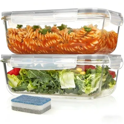 Produktbild von 2er Set Glas Frischhaltedosen,Lunchboxen,mit Deckel, luftdicht & auslaufsicher, hitzebeständig für Mikrowelle und Kühlschrank, Meal Prep Boxen,Grau