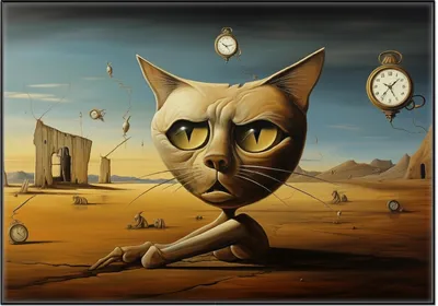 Produktbild von Wallario Wandbild Katze als Zeitwächter, Größe: 70,30 x 100,30 cm, Poster mit schwarzem Aluminiumrahmen