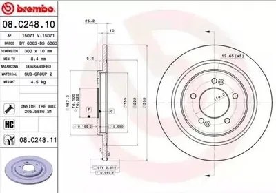 Image de 2x BREMBO disque de frein 08.C248.11 pour HYUNDAI i40 CW (VF) i40 (VF) 25mm 300mm
