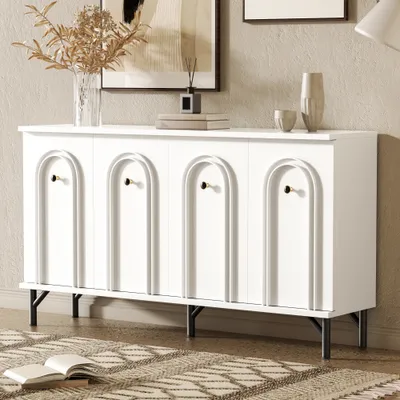 Produktbild von UnboxG Kommode 3D-Bogenfront, Sideboard mit Vielseitiger Stauraum und 4 Türen Verstellbare Ablage 140 L x 34 B x 78 H für Wohnzimmer, Esszimmer und Flu