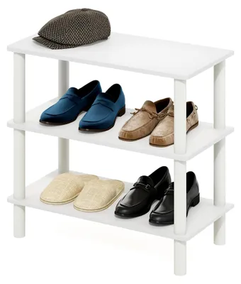 Produktbild von Freistehender Schuhregal-Aufbewahrungsorganisator, 66 cm groß, 3-stufig, Weiß/Weiß