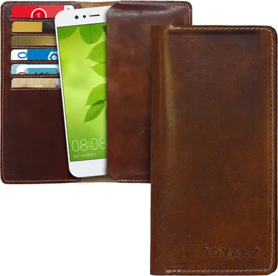 Produktbild von ROYALZ Leder Etui für Huawei Nova 2 Ledertasche Schutzhülle Portemonnaie Schutztasche Vintage , Farbe:Kara Braun