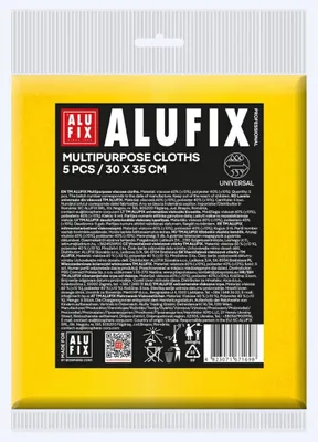 Zdjęcie produktu dla Ściereczki do czyszczenia Alufix Economy, 30x35 cm, wiskoza, 5 sztuk, kolor żółty