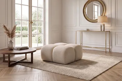 Image de Tabouret pouf, tissu texturé haut de gamme Sonic, beige, Averro