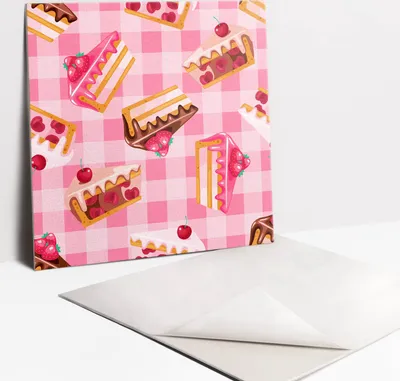 Produktbild von Fliesenaufkleber Set - 9 Stück Selbstklebende PVC Fliesen-Designs - Für Bad und Küche 30 x 30 - Dessert und Kuchen