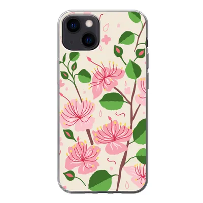 Produktbild von MuchoWow® Handyhülle Schutzhülle Hülle für iPhone 13 Blume - Rosa - Blatt - Muster Silikon Softcase Handy Hülle - Karteninhaber