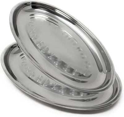 2er-Set ovale Servierplatten aus Edelstahl, 40 cm