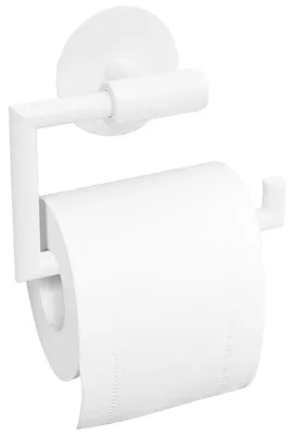 Image de Porte-papier hygiénique – Porte-papier hygiénique en acier inoxydable, autocollant, sans perçage, fixation murale, pour salle de bains et cuisine – Blanc