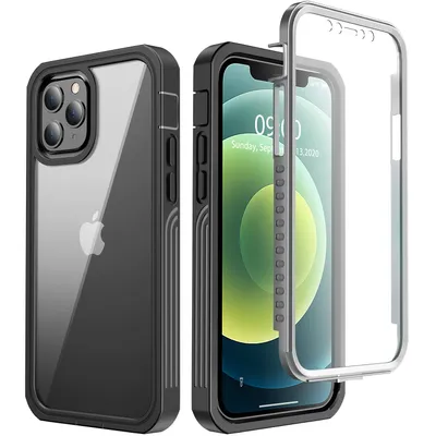 Immagine prodotto di Custodia per iPhone 12 Pro, custodia protettiva a 360° per tutto il corpo con cover posteriore trasparente e protezione dello schermo