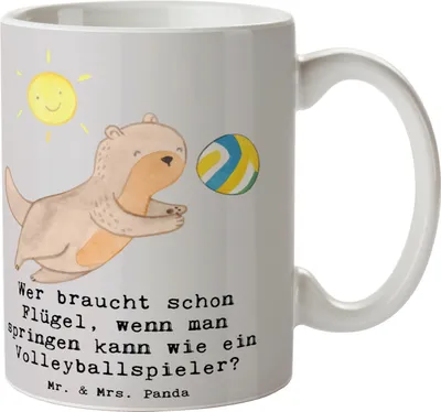 Produktbild von Mr. & Mrs. Panda Teebecher Volleyball Sprung - Grau Pastell - Geschenk, Gemeinschaft, Sport, Keramiktasse, Becher, Sprungkraft, Teamarbeit, Teamsport, Kaffeebecher, Tasse