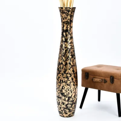 Produktbild von Leewadee Hohe Bodenvase 105 cm aus Mangoholz in gold