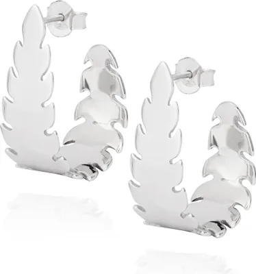 Produktbild von Paar Steckcreolen Blatt Design 925 Silber moderne Halbcreolen 24x18mm Ohrringe