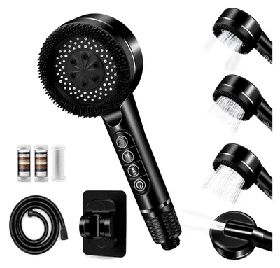 Produktbild von Duschkopf mit Filter, Hochdruck Handbrause mit Schlauch, Hartwasserfilter Duschkopf und Schlauch mit 18-stufigem Filter,4 Sprühmodi Bakterien, Schwermetall, schwarz