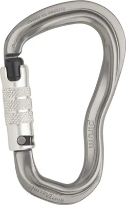 Verschlußkarabiner "Pirum ID 2WegeAutolock" von Austri Alpin; silberner Aluminiumkarabiner mit automatischem Verschluss.