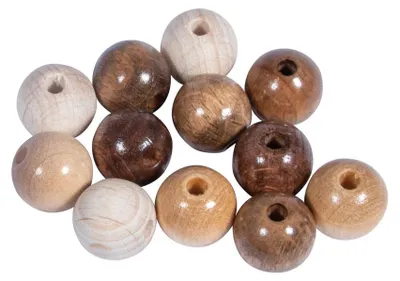 Produktbild von Gemischte Holzperlen,, poliert, 12 mm ø, Naturtöne, 32 Stück, Buchenholz, schweiß- und speichelbeständig, Schmuckperlen