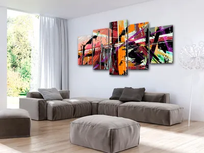 Produktbild von Akustikbild Abstrakt 200x100 cm Bilder Akustikschaum Hochleistungsschallabsorber Schallschutz Leinwand 5 tlg Wandbild Raumakustik Schalldämmung a-B-0021-b-m