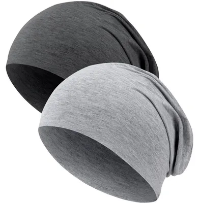 Produktbild von Mütze Damen Herren Dünn Leicht Beanie Skull Cap 2er-Set Hellgrau Dunkelgrau