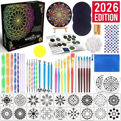 Mandala Dotting Set – 22 Schablonen, über 20 Werkzeuge, Acrylmalerei