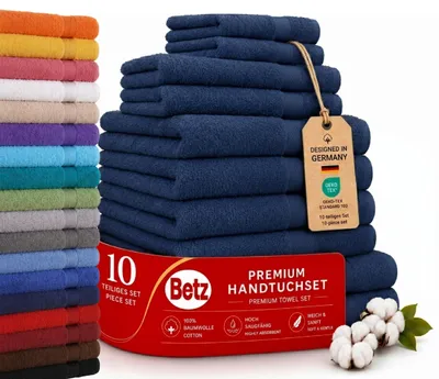 Produktbild von Betz Premium Classic Frottier Handtuch-Set 10-teilig - 2X Liegetücher - 4X Handtücher - 2X Gästetücher - 2X Seiftücher - dunkelblau