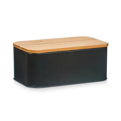 Produktbild von Zeller Brotkasten m. Holz Deckel, Metall, matt schwarz