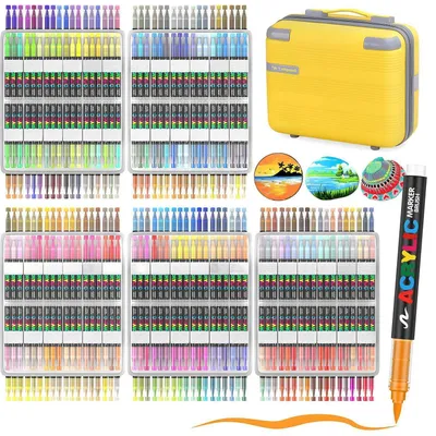 Zdjęcie produktu dla Markery akrylowe, 360 kolorów, wodoodporne, z końcówką pędzelkową, na bazie wody, do malowania na kamieniu, drewnie, szkle i tkaninach