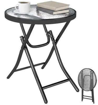 Produktbild von Outsunny Gartentisch Beistelltisch Glas rund klappbar Ø45 cm schwarz