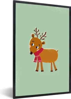 Produktbild von MuchoWow® MuchoWow® Gerahmtes Poster Rentier - Weihnachten - Winter - Grün 20x30 cm - Poster mit zchwarzem Bilderrahmen - Drucken - Bilder Poster im Rahmen
