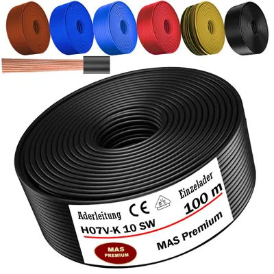 Image de Câble électrique souple monoconducteur noir, section 10 mm², type H07 V-K SW, longueur 100 mètres