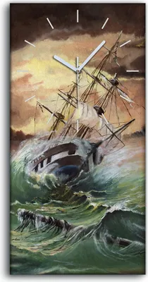 Produktbild von Wanduhr Uhr Wandbild Leinwand 30x60 Gemälde Boot Schiff Ozean Sturm Wellen - weiße Hände