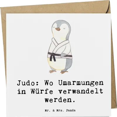 Produktbild von Mr. & Mrs. Panda Klappkarte Judo Umarmungen - Weiß - Geschenk, Mut, Durchhaltevermögen, Sportler, Kampfkunst, anlasskarte, Glückwunschkarte, Grußkarte, faltkarte, Humor