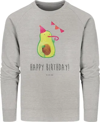 Produktbild von Mr. & Mrs. Panda Baumwoll Pullover Avocado Geburtstag Größe L - Heather Grey - Geschenk, Party, Pulli, Sweatshirt, Happy Birthday, Bio-Pullover, Alles Gute, Feier