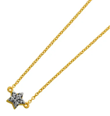 Produktbild von Ankerkette Stern Anhänger Silber 925 vergoldet Natur Zikron Edelsteine 0.15ct 45