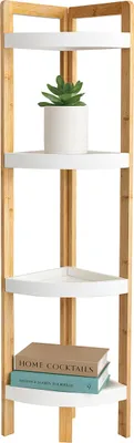 Produktbild von Relaxdays Eckregal Bambus, 4 halbrunde Ablagen, HBT: 105,5x23x23 cm, Standregal Bad & Küche, platzsparend, natur/weiß