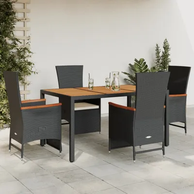 Produktbild von Design 5-tlg. Garten-Essgruppe mit Kissen Schwarz Poly Rattan, Gartenmöbel-Sets 2024 Neu