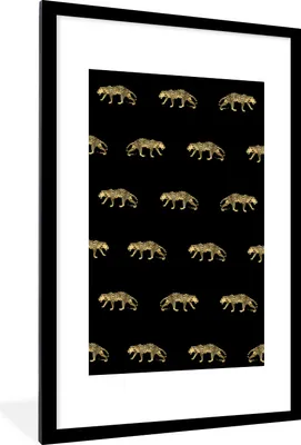 Produktbild von MuchoWow® MuchoWow® Gerahmtes Poster Panther - Muster - Gold 60x90 cm - Poster mit zchwarzem Bilderrahmen - Dekoration - Wandposter Wohnzimmer - Hochwertig